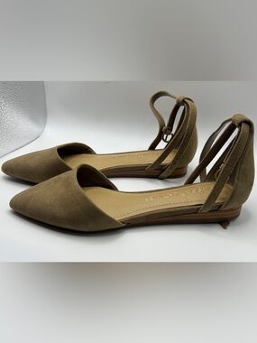 Versona Olive Suede Pointed D'Orsay Ankle-Strap Flats